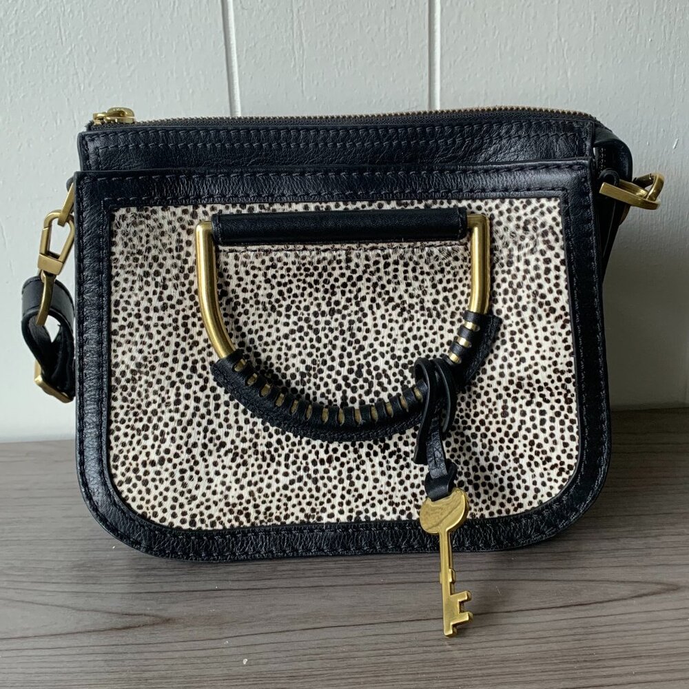 Nwot Fossil Ryder Mini Satchel Leather Calf Hair … - image 1